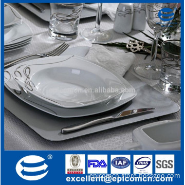 fine bone china dinnerware, royal luxury ceramic dinnerware, big square dinnerware, with silver lines printing